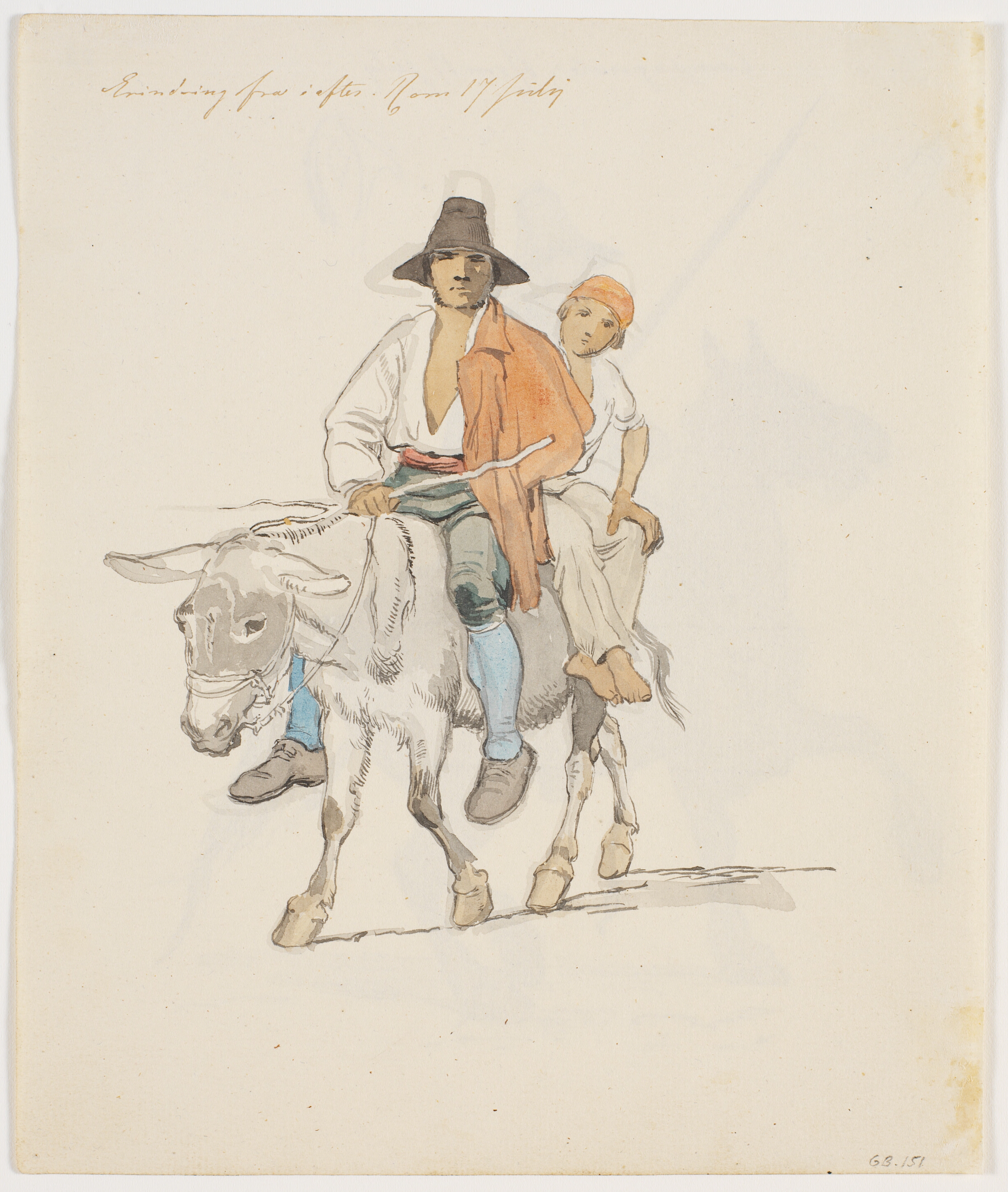 En italiensk bonde med hans søn, siddende på et æsel